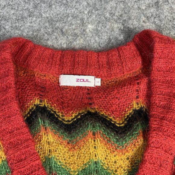Vintage Zoul Sweater Vest Womens Large Multicolored Cheveron Hippie Mohair - Picture 5 of 8